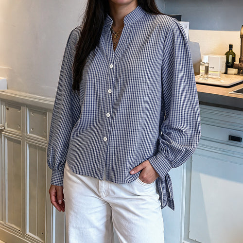 Damen Modische Bluse mit Rüschendetails und Knopfverschluss Drune