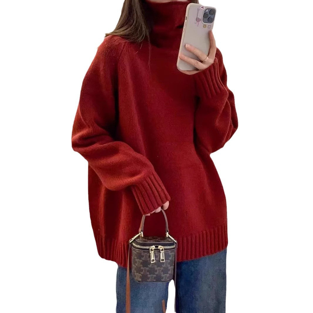 Damen lässiger Rollkragenpullover aus hochwertiger Wolle Drune