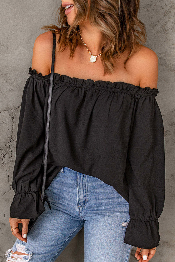 Damen Off-Shoulder Bluse mit Rüschendetails Drune