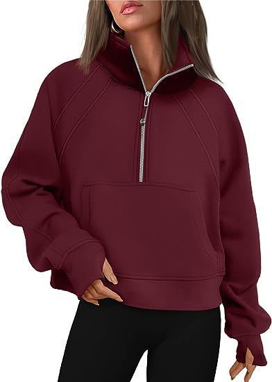 Damen sportlicher Hoodie mit kurzem Reißverschluss und praktischer Kängurutasche Drune
