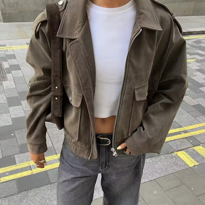 Damen trendige Oversized-Cordjacke mit praktischen Taschen und modischen Schulterdetails Drune