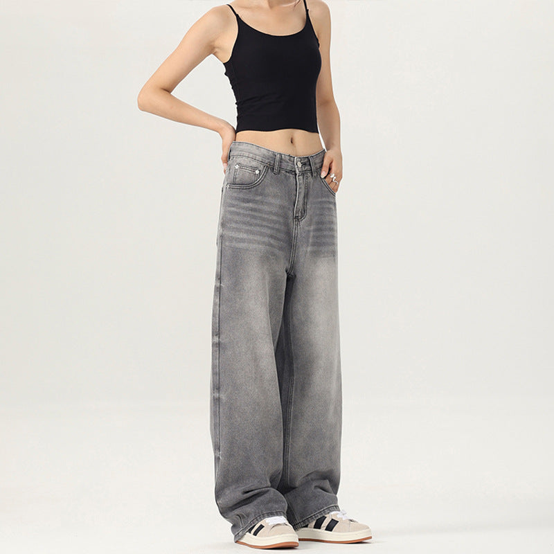 Damen Bodenlange Oversize-Denimhose im Baggy‑Palazzo‑Cut mit soften Stonewash-Details Drune