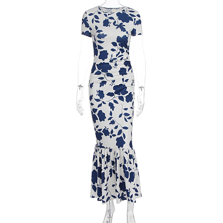 Damen Elegantes figurbetontes Kleid mit Rüschen-Saum und floralem Muster Drune