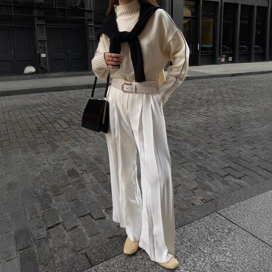 Damen weite Plissee-Hose mit hohem Bund Drune