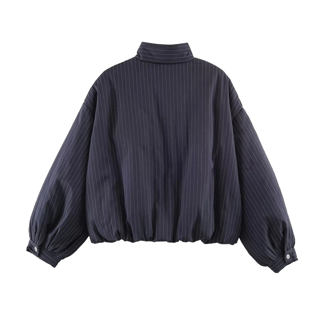 Damen nan oversized gesteppte Bomberjacke mit hohem Stehkragen und feinem Nadelstreifen Drune