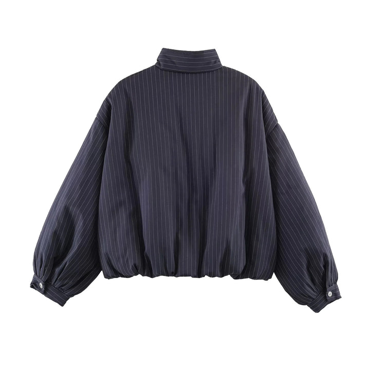 Damen nan oversized gesteppte Bomberjacke mit hohem Stehkragen und feinem Nadelstreifen Drune