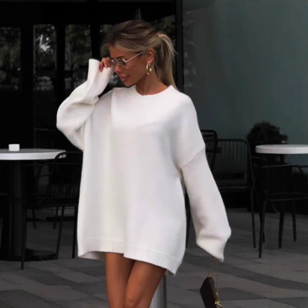 Damen Oversized Strickpullover mit weitem Schnitt und verlängertem Saum Drune