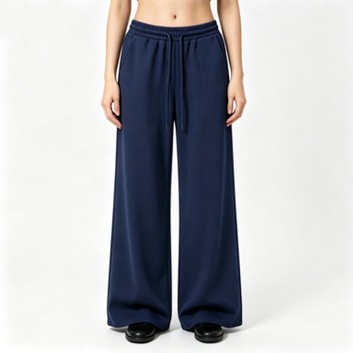 Damen nan weite High-Waist Loungehose mit elastischem Bund, Kordelzug und fließendem Jersey Drune