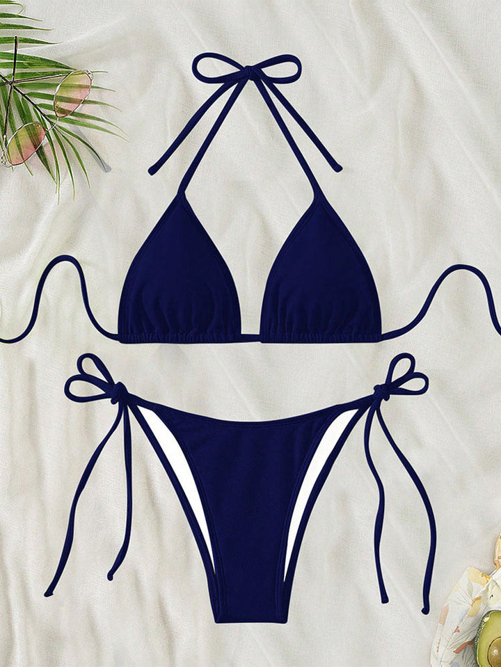 Damen Triangel-Bikini mit verstellbaren Bindebändern und seitlichen Schleifen Drune