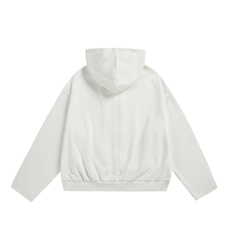 Unisex Oversize-Kapuzenjacke mit Zwei-Wege-Reißverschluss, geradem Saum und dezentem Logo-Emblem Drune