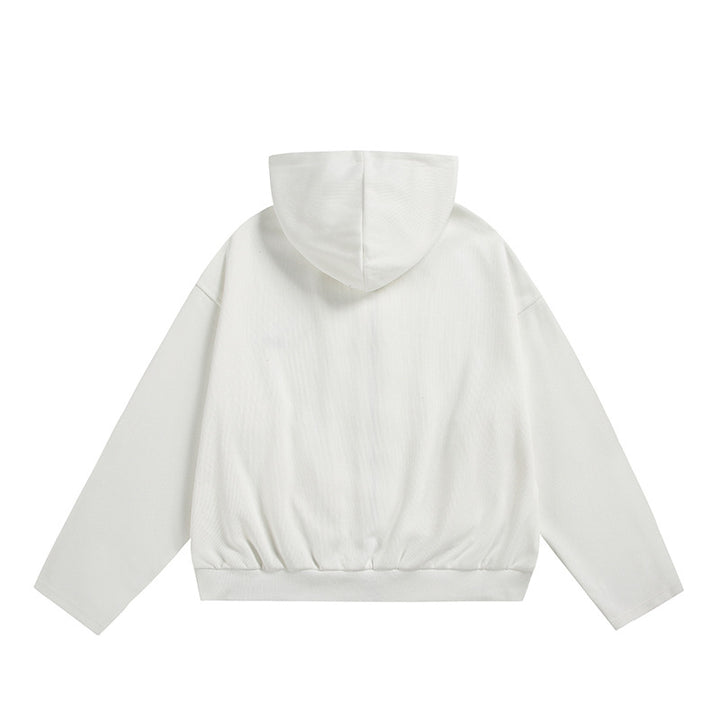Unisex Oversize-Kapuzenjacke mit Zwei-Wege-Reißverschluss, geradem Saum und dezentem Logo-Emblem Drune