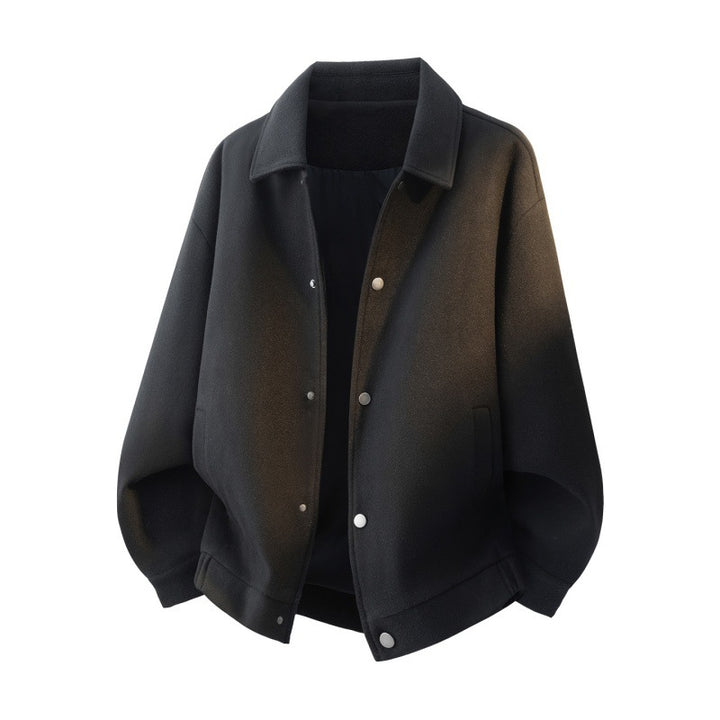 Herren Boxy Kurzjacke im College‑Stil mit Druckknopfleiste und geripptem Saum Drune