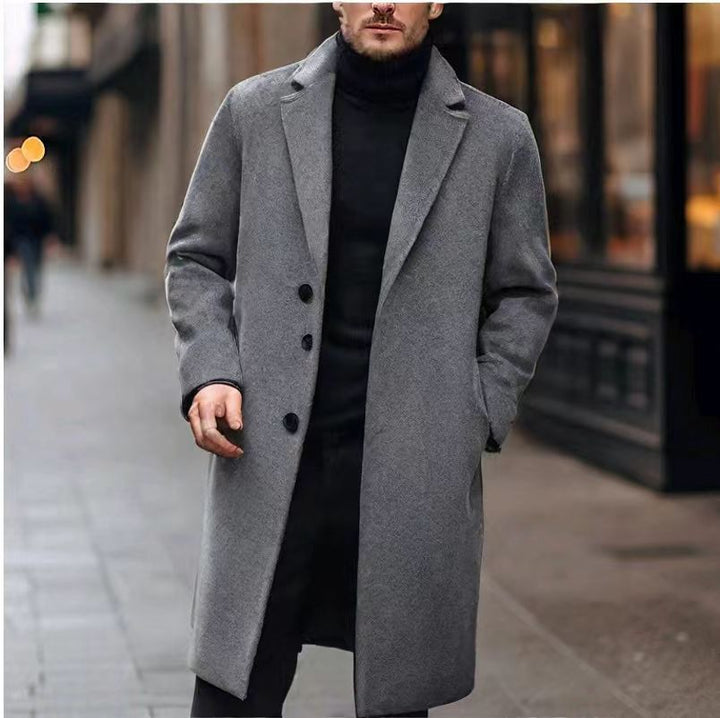 Herren nan eleganter Wollmixmantel mit Reverskragen und geradem Schnitt Drune