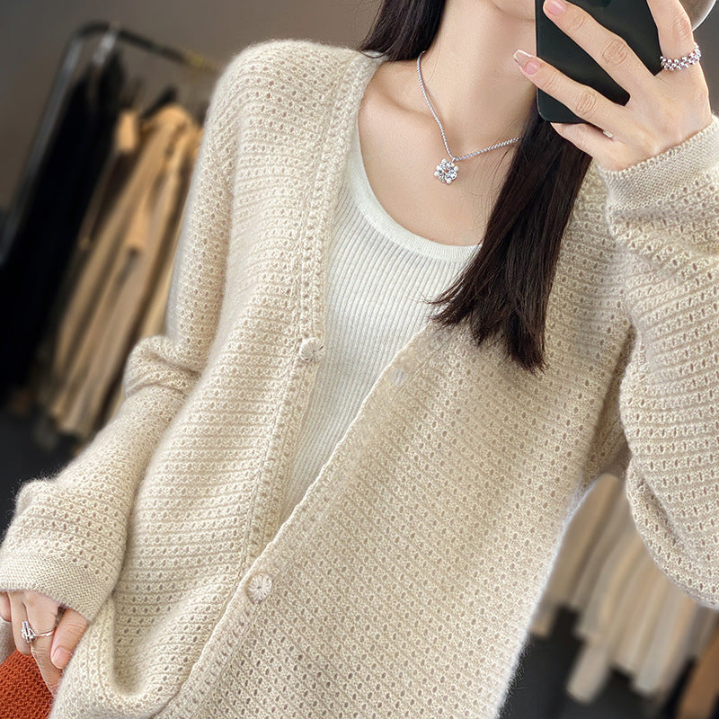Damen Offener Ajour-Strickcardigan mit dezentem Flauschfinish und kastiger Oversize-Silhouette Drune