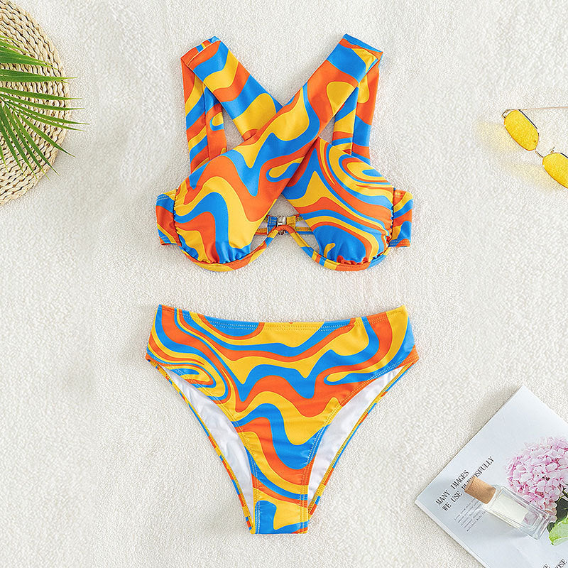 Damen Bikini-Set mit innovativem Racerback-Design und farbenfrohem Muster Drune