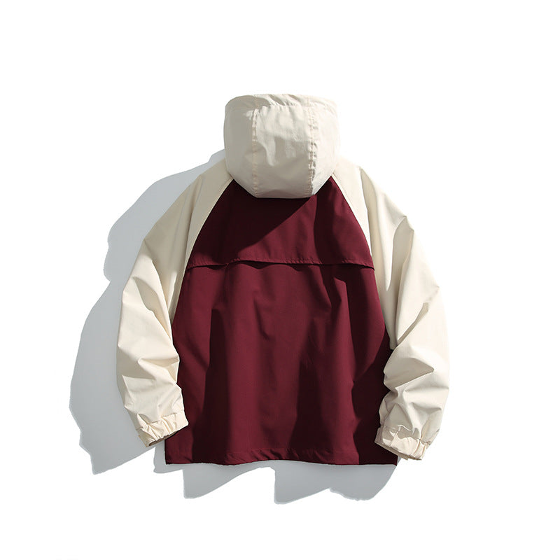 Unisex Leichte zweifarbige Wind‑ und Regenjacke mit Kapuze, wasserabweisender Shell und verstellbarem Saum Drune