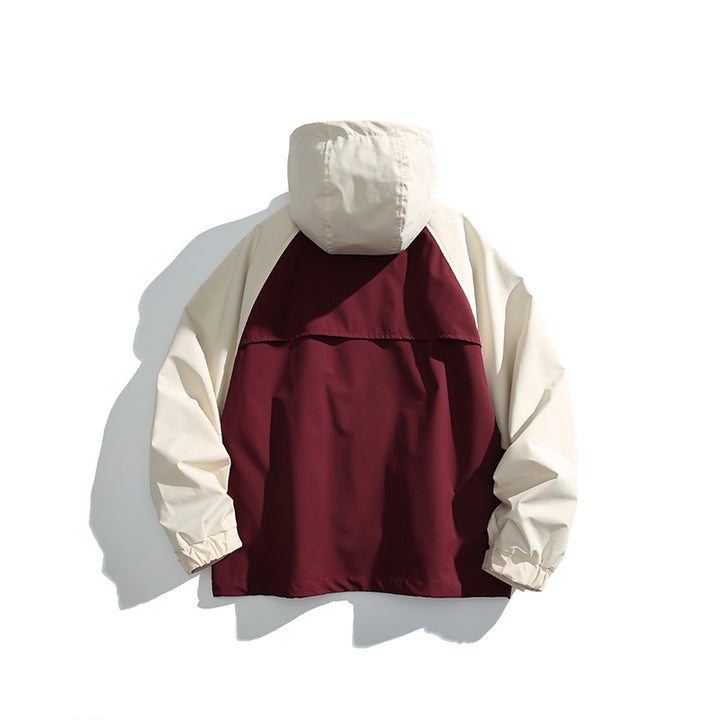Unisex Leichte zweifarbige Wind‑ und Regenjacke mit Kapuze, wasserabweisender Shell und verstellbarem Saum Drune