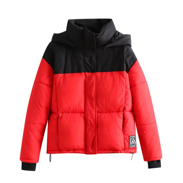 Damen nan boxy wattierte Kurzsteppjacke mit Kapuze hohem Stehkragen und Tunnelzug Drune