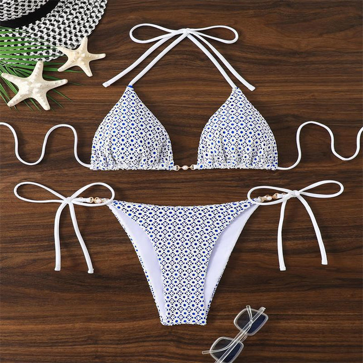 Damen Triangelbikini mit raffinierten Schleifen und modischem Punktmuster Drune