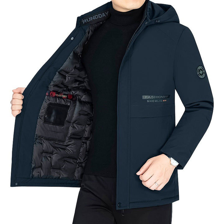 Herren Thermo-Winterkurzmantel mit luxuriösem Kunstfell-Innenfutter und Stehkragen Drune