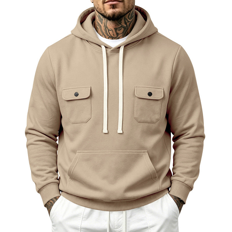 Herren Kapuzenpullover mit Doppel-Brusttaschen und Kängurutasche Drune
