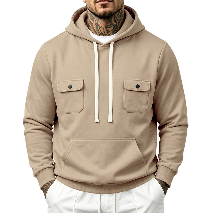 Herren Kapuzenpullover mit Doppel-Brusttaschen und Kängurutasche Drune