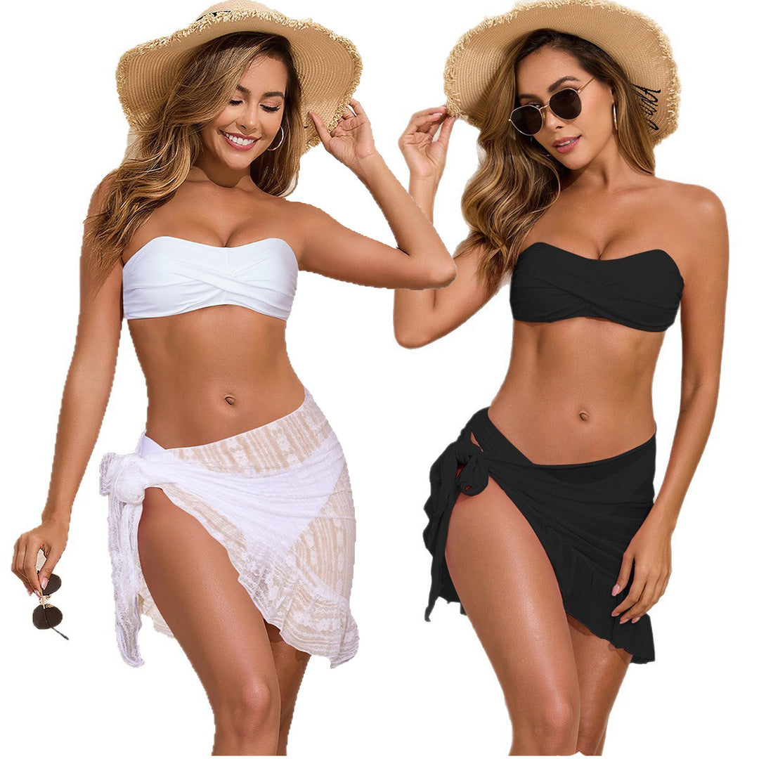 Damen Bandeau Bikini mit luftiger Wickelrüsche Drune