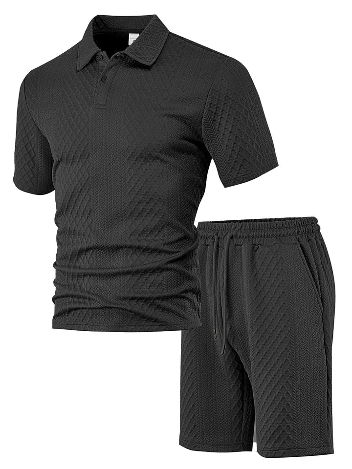 Herren nan strukturiertes Poloshirt- und Bermudashorts-Set aus gesteppter Baumwollmischung Drune