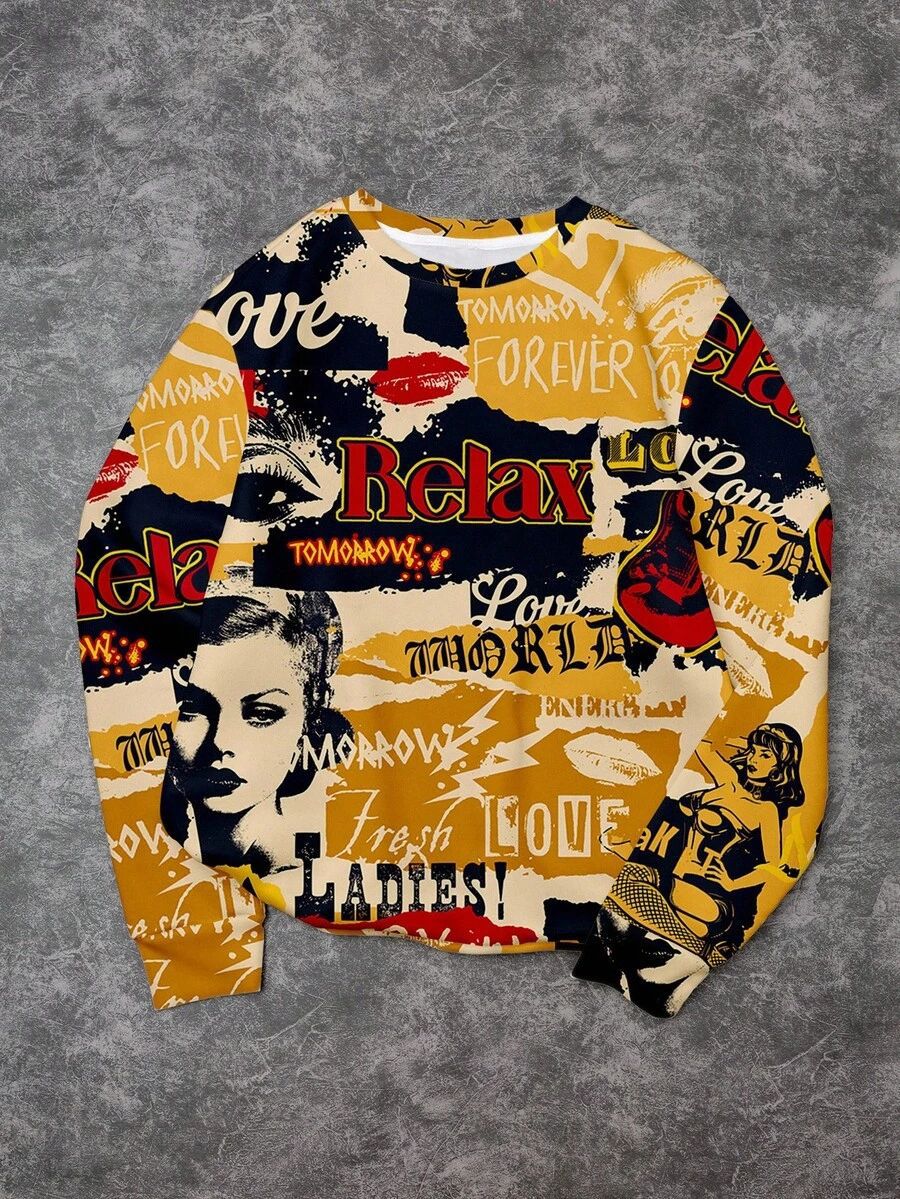 Damen Lässiger Sweatshirt mit kreativem Grafikdruck Drune