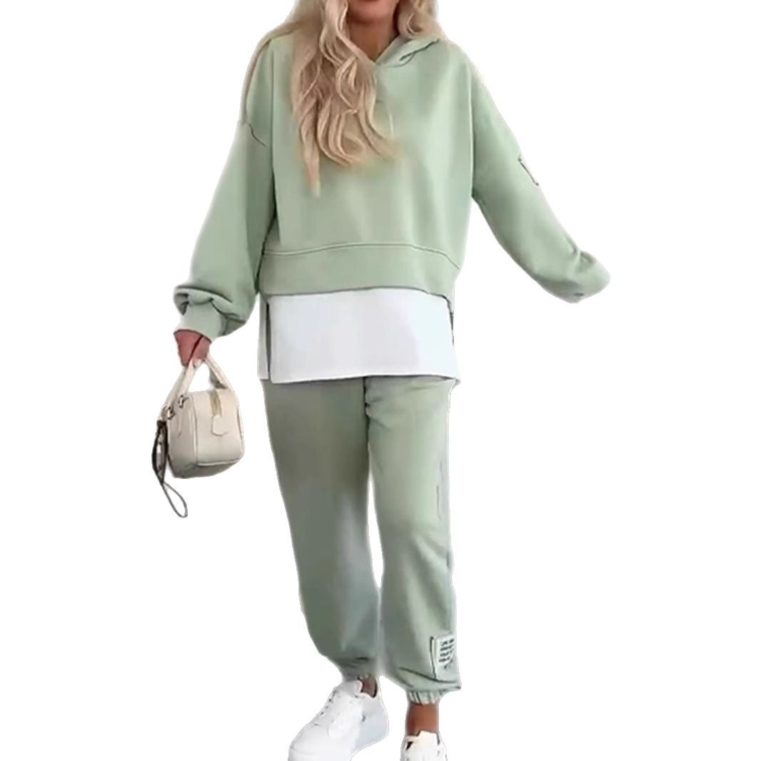 Damen nan kuscheliges kurzes Kapuzensweatshirt und Jogginghose-Set aus weicher Baumwollmischung Drune