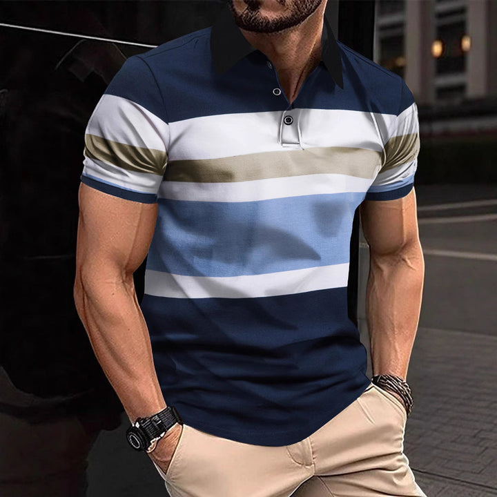 Herren Poloshirt mit modernem Streifenmuster und atmungsaktiver Baumwolle Drune