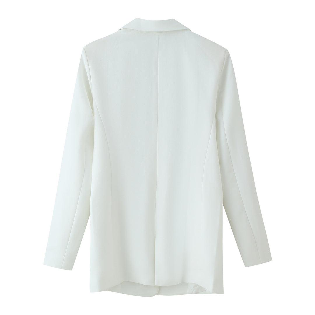Damen Doppelreihiger Longline-Blazer mit Schalkragen und goldenen Zierknöpfen Drune