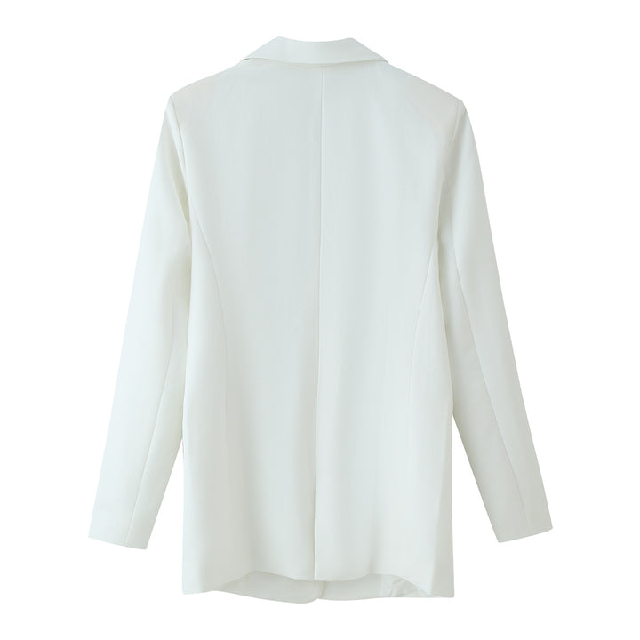 Damen Doppelreihiger Longline-Blazer mit Schalkragen und goldenen Zierknöpfen Drune