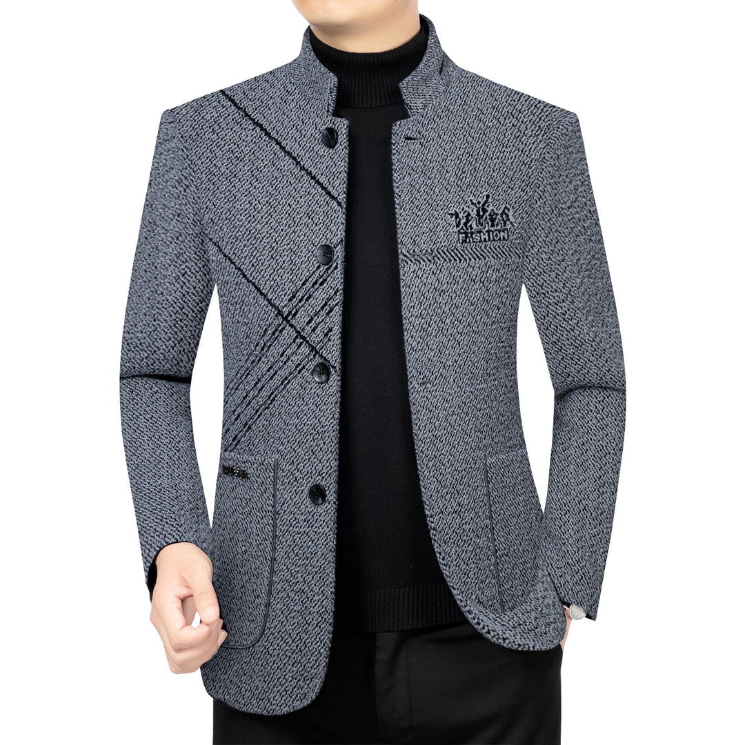 Herren Wollmantel mit Teddyfutter, Stehkragen und schmaler Silhouette Drune