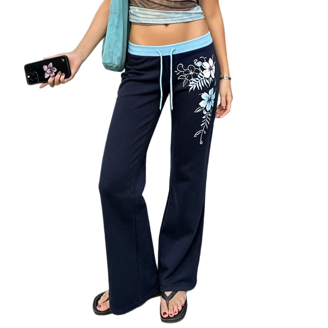 Damen Ausgestellte Lounge-Hose mit Rippbund, Kordelzug und floralem Print Drune