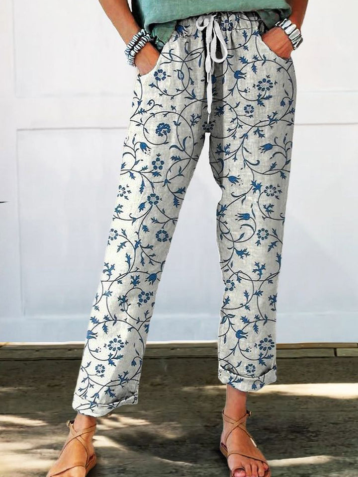 Damen Blütenbedruckte Chinohose Drune
