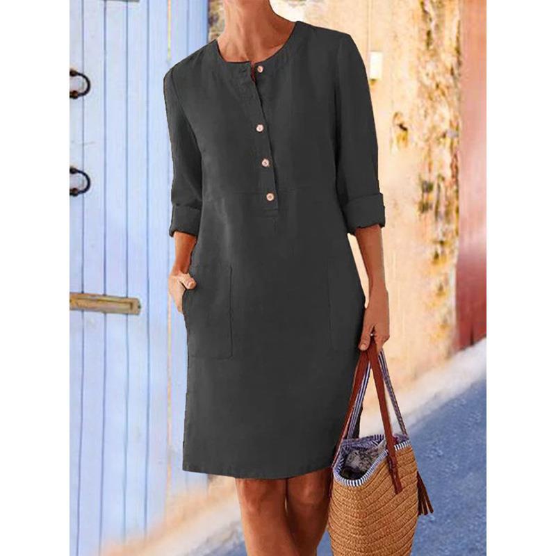 Drune | neues einfarbiges Kleid aus Baumwolle und Leinen