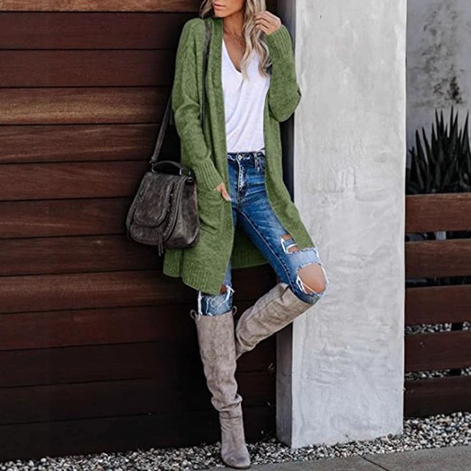 Damen Langer Strickcardigan mit offener Vorderseite und kuscheliger Textur Drune