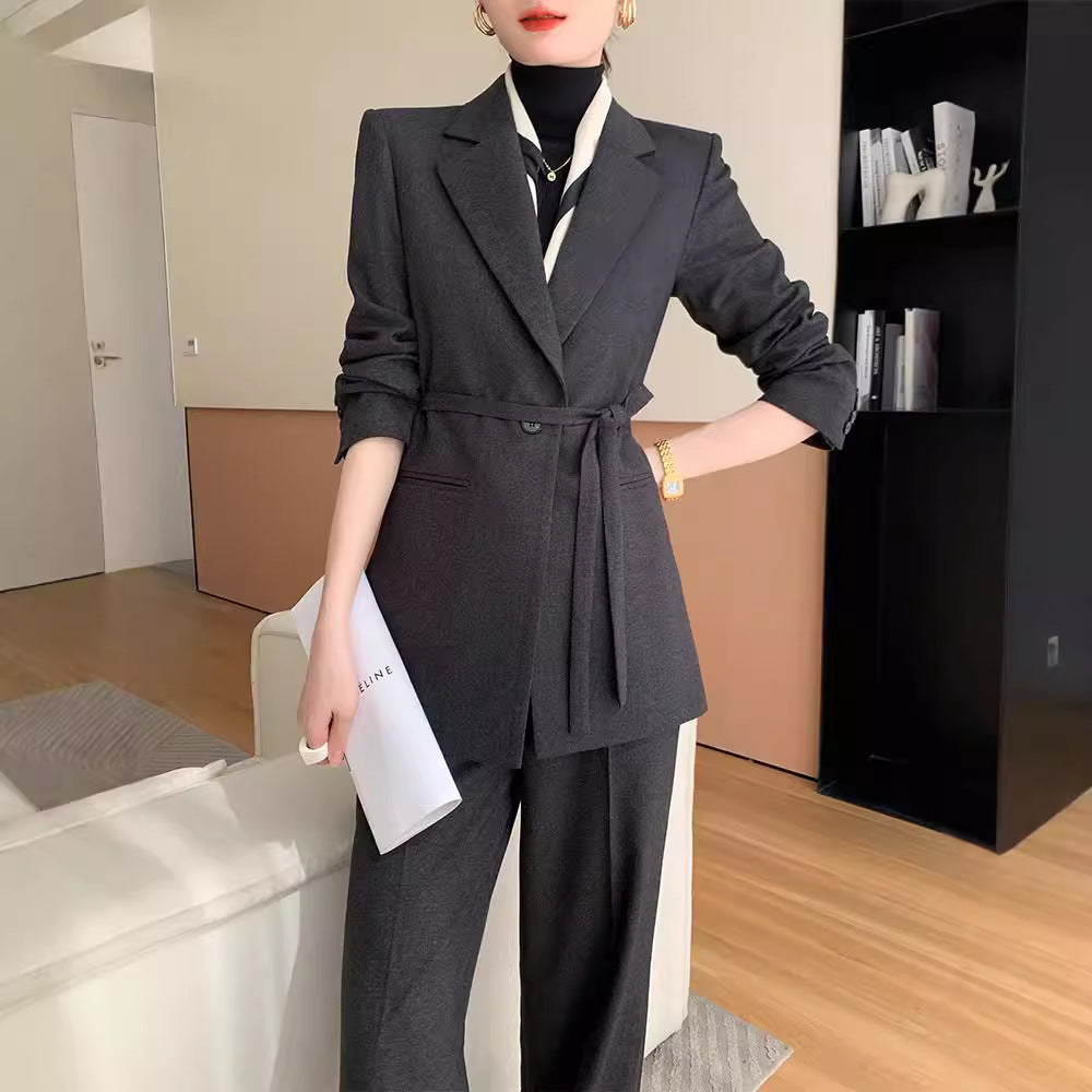 Damen Elegantes Blazer Set mit Taillengürtel Drune