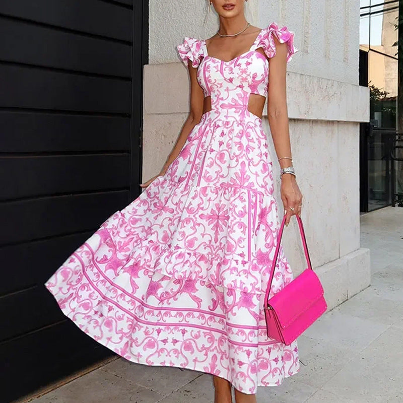 Damen Maxikleid mit romantischem Cut-Out Design und Rüschendetails Drune