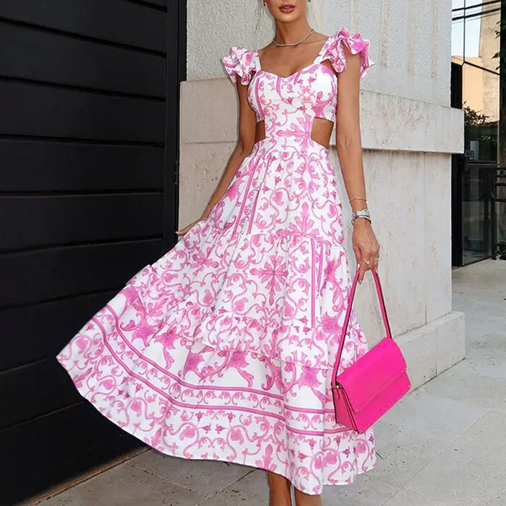 Damen Maxikleid mit romantischem Cut-Out Design und Rüschendetails Drune
