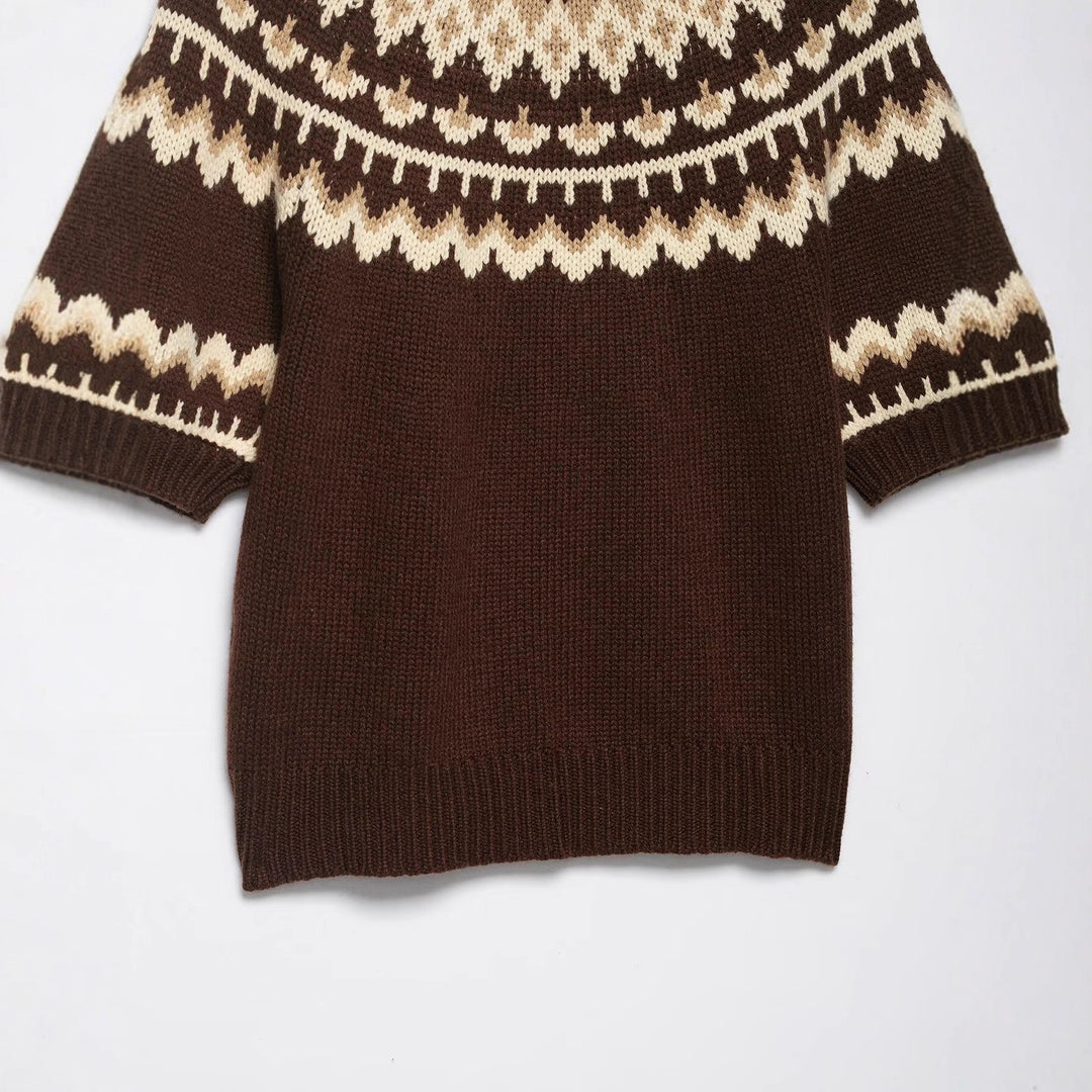 Damen Strickpullover mit Norweger-Muster und überschnittenen Schultern Drune