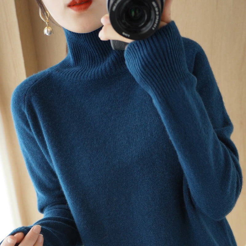 Damen Luxus-Feinstrick-Rollkragenpullover mit Daumenlochbündchen und femininer Schulterpasse Drune