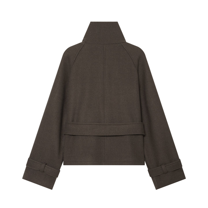 Damen Kurze doppeltreihige Wollmix‑Capejacke mit hohem Stehkragen und Taillengürtel Drune