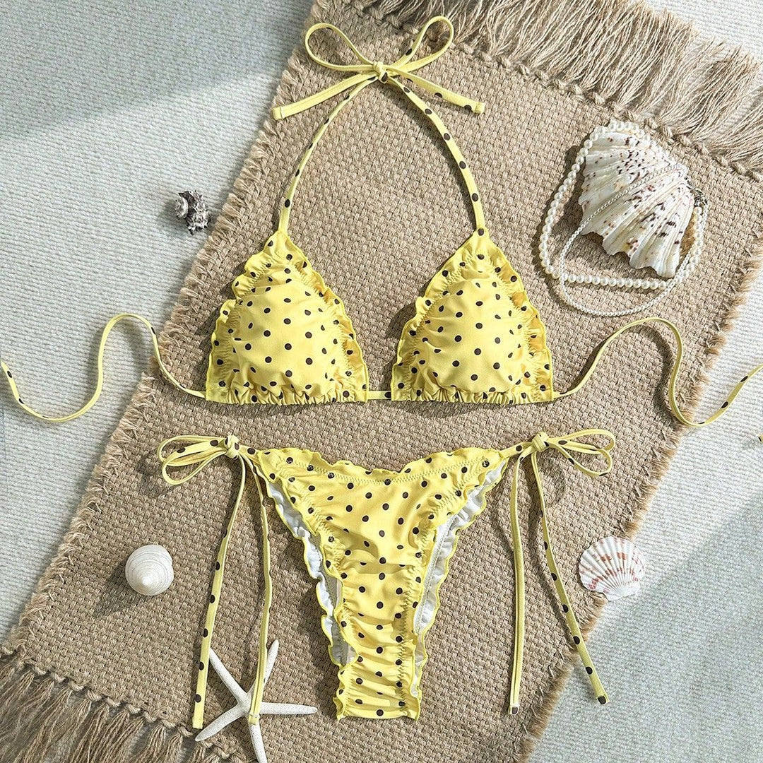Damen Triangel-Bikini mit Rüschendetails und lebhaftem Blumendruck Drune