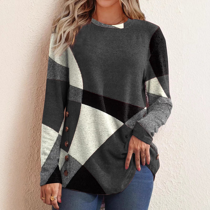 Damen Oversize Langarm Tunika mit geometrischem Farbschema