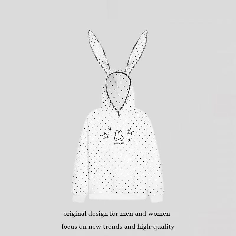 Damen Oversize-Kapuzenpullover mit Hasenohren, gepunktetem Allover und Kängurutasche Drune