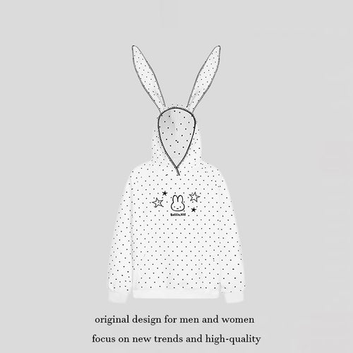 Damen Oversize-Kapuzenpullover mit Hasenohren, gepunktetem Allover und Kängurutasche Drune