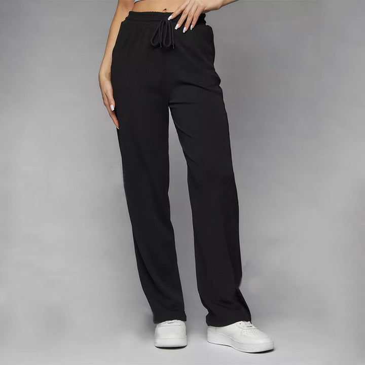 Damen weite hochgeschnittene Loungehose mit elastischem Bund und Kordelzug Drune