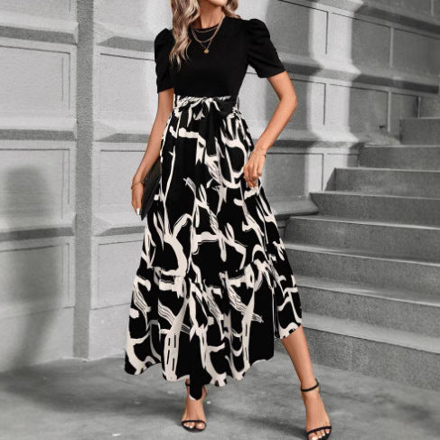 Damen Maxikleid mit floralen Akzenten und elastischem Bund Drune